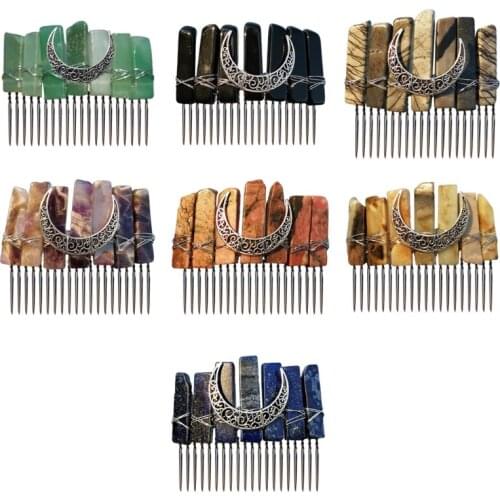 Bohemian Raw Crystal Quartz Tiara Hair Comb Vintage Antique Moon Hairpin Clip Wedding Multicolor Jewelry Hair Accessory