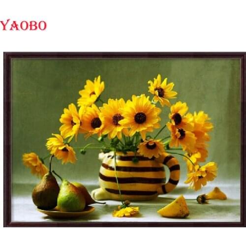 Yaobo 5D DIY Diamond Painting sunflower Cross Stitch Full Square Drill Needlework Diamond Embroidery Mosaic Stickers Wall Art