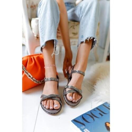 2021 New Women Sandals Travion Cross Stone Detailed Sandals Open Toe Slippers Platform Heeled Summer Shoes