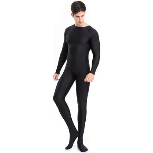 SPEERISE Halloween Full Body Zentai Black Spandex Footed Skinny Tight Jumpsuits for Women Unitards Man Cosplay Costumes