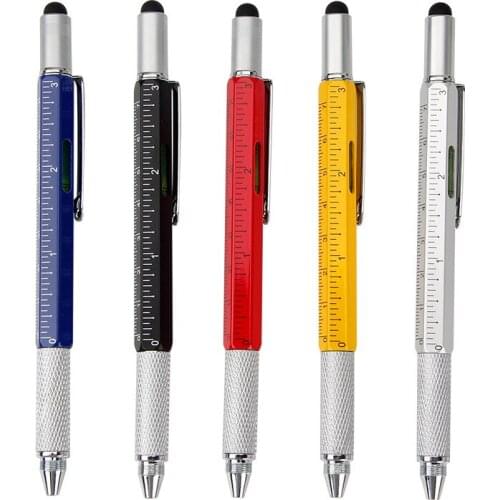 1pcs Creative Multifunction Metal Ballpoint Pens Fashion 6 In 1 Screwdriver Scale Ruler Practical Office Supplies Writing Pens