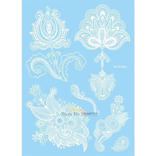1PC Fashion Temporary White Flower Tattoo Women Henna Lace Jewelry Decals Waterproof Body Bakc Art Fake Tattoo Stickers HMLS1004