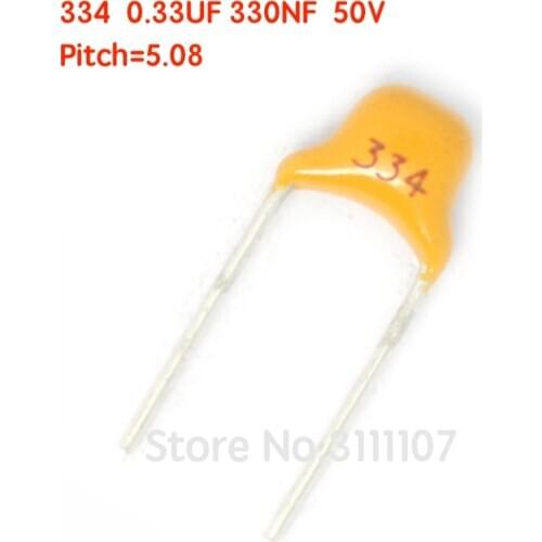 100pcs/lot 0.33uF 334 50V 330nF 334M Multilayer ceramic capacitor 0.33uF 334 50V 330nF 334M P=5.08mm