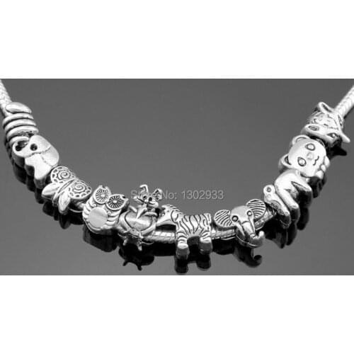 100 Pcs/Lot 10 Style Mix Animals Butterfly Zebra Fox Snake Charm Beads Big Hole For European Bracelet Jewelry DIY zyy021