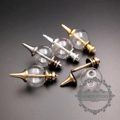 20mm glass ball in screwed seal raw brass,silver,bronze,antiqued silver vial pendant DIY glass dome bottle charm supplies 180025