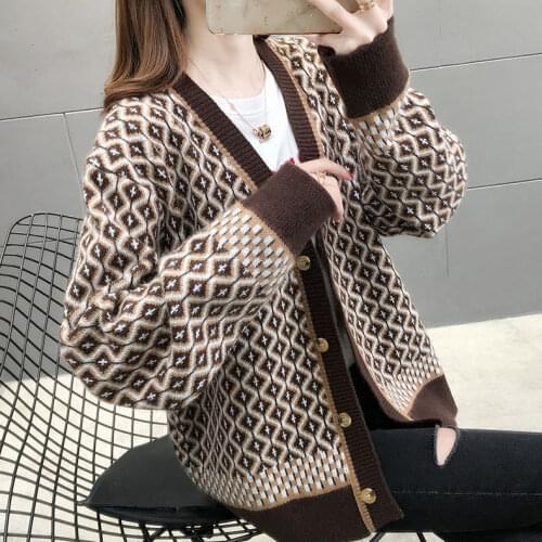 2021 Woman Oversized Knitted Cardigans Female Knitting Sweater Autumn Winter 2021 Ladies Casual Vintage Tops Warm Coats Q179