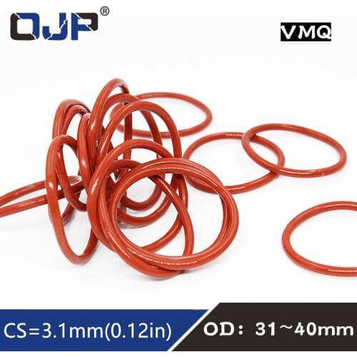 5PCS/lot Red Silicon Rings SIlicone/VMQ O ring 3.1mm Thickness OD31/32/34/35/36/38/39/40mm Rubber O-Ring Seal Gasket Washer