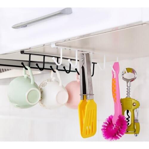 6 Hooks Kitchen Storage Rack Cupboard Shelf Hanging Hook Organizer Closet Clothes Glass Mug Metal Organizer Shelf Hanger Storage