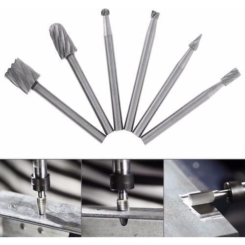 6pcs/set Rotary Rasp High Speed Steel Woodworking Tools Rotary Files 3mm Shank Diameter for Electric Grinding Head Grinding Tool