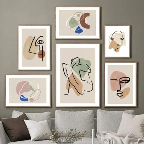 Abstract Facial Line Eyes Earth Tone Boho Wall Art Canvas Painting Nordic Posters And Prints Wall Pictures For Living Room Decor