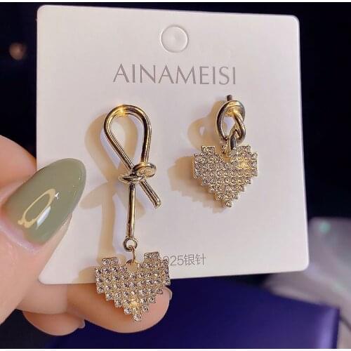 AINAMEISI / 2021 luxury Shiny Crystal Drop Earrings Gold And Silver Heart-Shaped Female Rhinestone Drop Earrings, Ladies Wedding