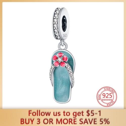 925 Sterling Silver Fit Original 3mm Pandora Bracelet&Bangle Flower Beach Shoes Charm for Women Fashion Jewelry Gift Pendant