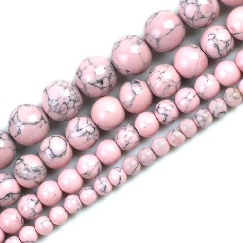 15''4/6/8/10/12mm Natural Light Pink Howlite Turquoises Gem Stone Beads Round Loose Beads For Jewelry DIY Making Charms Bracelet