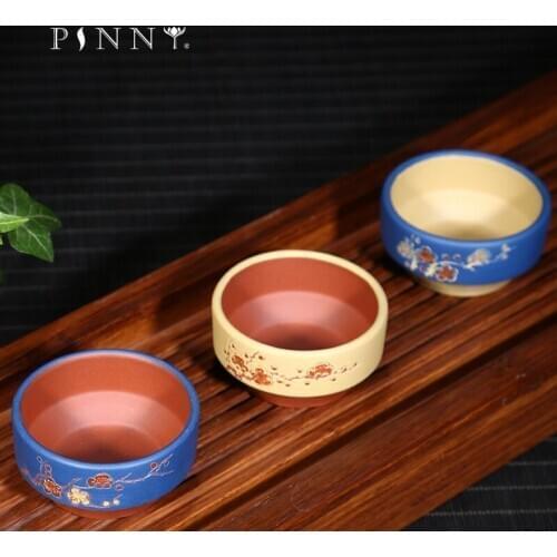 PINNY 90cc Purple Clay Plum Blossom Teacups From Yixing China Hand Carved Heat Resistant Tea Cup Chinese Kung Fu Tea Set