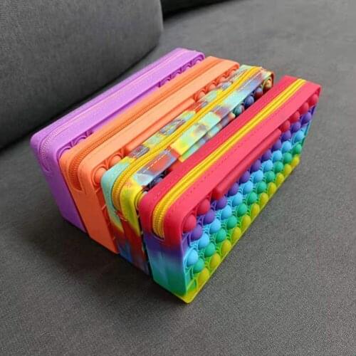 Pencil Case Silicone Push Bubble Fingertip Toys Anti-Stress Stationary Bag Stress Reliever Squeeze Adults Children Sensory Toy