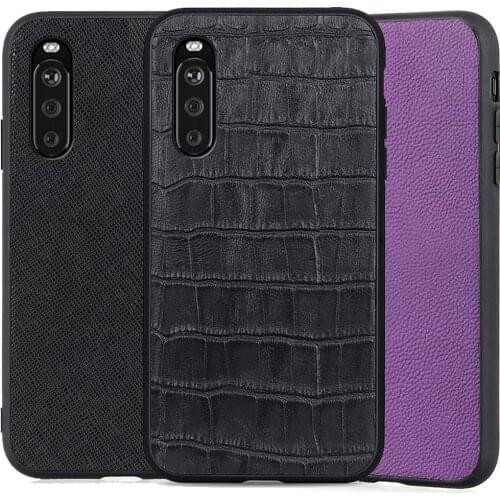 Genuine Real Saffiano Leather Case For Sony Xperia 10 iii Protector Shell para pebbled leather Back Cover