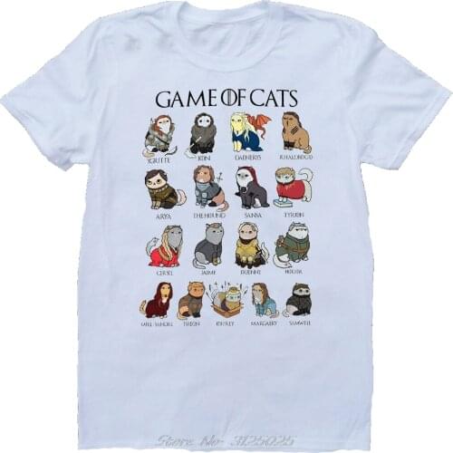 Game of Cats Funny GOT Mens White, Custom Made T-Shirt Cartoon t shirt men Unisex New Fashion tshirt Men Cotton Tees Streetwear