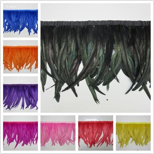 Hot sale 10 yards dyeing high quality real rooster feather fringe trims Height 30-35"Feathers for wedding party dress Decoration