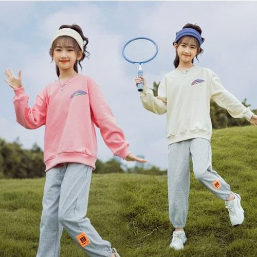 Teen Girl Sets 2021 Spring Autumn Childrens Cotton Fashion Rainbow Sweater& Knit Pants Cozy Sport Clothing Sets Clothes Girl