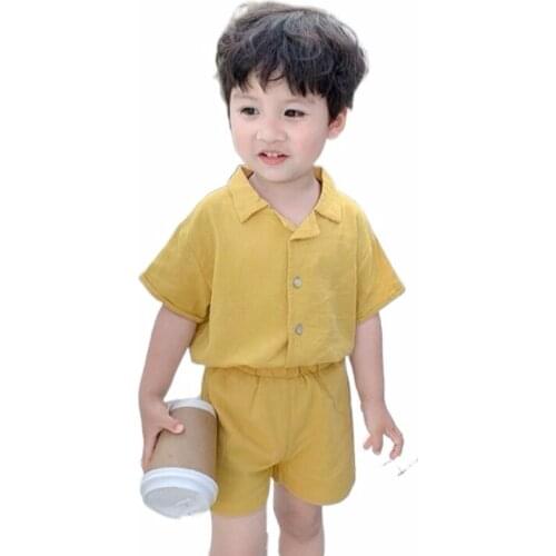 Boys Short Sleeve Suit 2021 Summer New Cool Simple Solid Color Children Single Breasted Casual Korean Two Piece Set