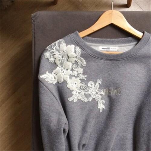 Maxsin 1 Pair High Quality Handmade beaded Lace Flower Wedding Dress Veil And Headdress Accessories Clothes Garment Patch DIY