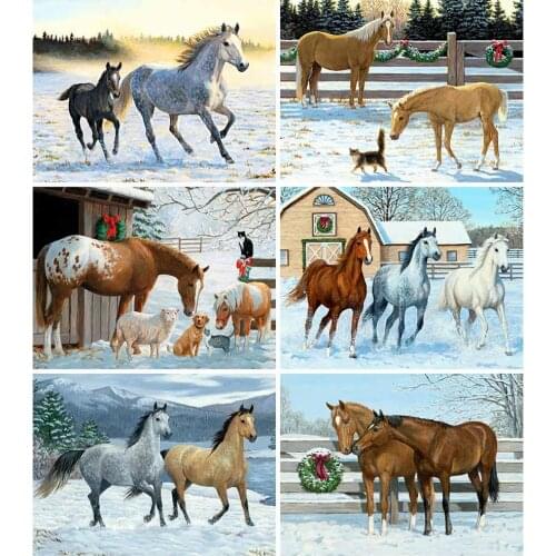 MomoArt Full Square Diamond Painting Horse 5D DIY Diamond Embroidery Christmas Animal Cross Stitch Winter Home Decorations