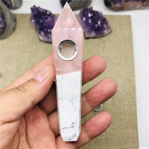 Natural white turquoise rose quartz crystal cigarette holder smoking pipe