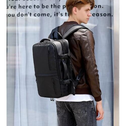 New Multifunctional Mens Business Backpack Oxford Cloth Leisure Waterproof Travel Bag Large Capacity Shrinkable Black