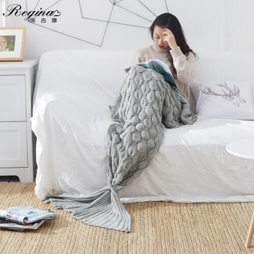 REGINA Soft Knitted Mermaid Tail Blanket Cute Fashion Casual Knitted Blanket For Sofa Bed Adult Kid Perlage Mermaid Blanket 2020