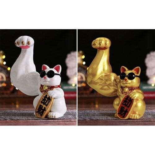 Muscle Arm Lucky Cat Resin Crafts Cute Animal Gift Modern Home Decor