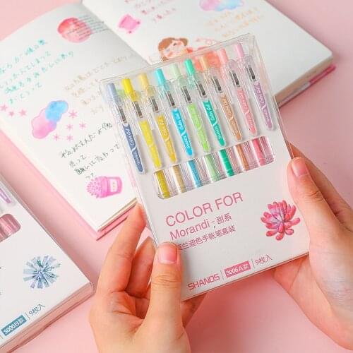 Cute Stationary Supplies 9colors Morandi Colors Retractable Gel Pen Set 0.5mm Color Gel Ink Pens Gelpen School Office Supplies