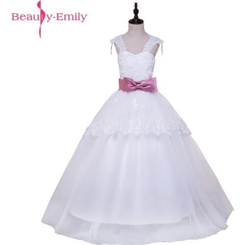 2017 New Cheap White Flower Girls Dresses For Wedding Gowns Cap Sleeve Lace Sash Bow Girl Birthday Party Dress Zipper Tulle Page