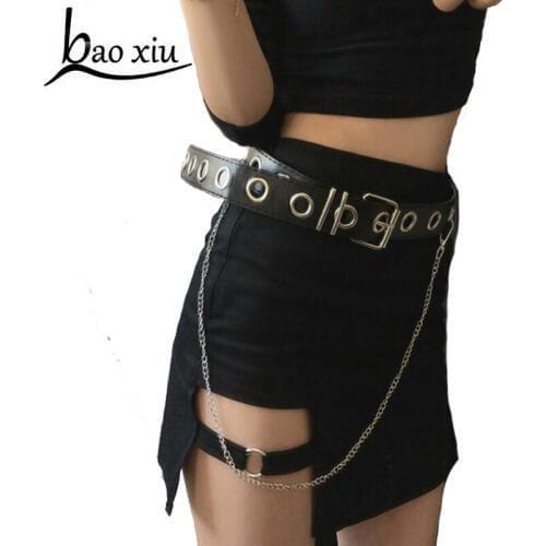 2020 New Gothic Punk Rave Harness Belt Garter Long Tassel Chain Leather Bondage Straps Woman Harajuku Leather Waistband Belts
