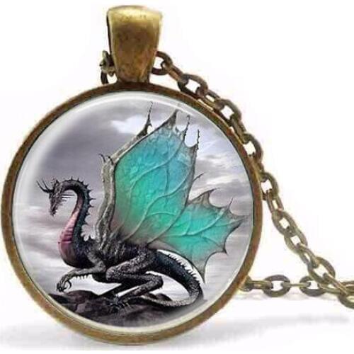 Steampunk Blue Dragon Necklace Glass Art Pendant High Quality wing Dragon necklace new chain jewelry gift men women necklaces