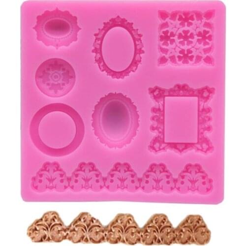 Frame Cake Border Silicone Molds Gem Jewelry Relief Fondant Cake Decorating Tools Gumpaste Chocolate Candy Moulds