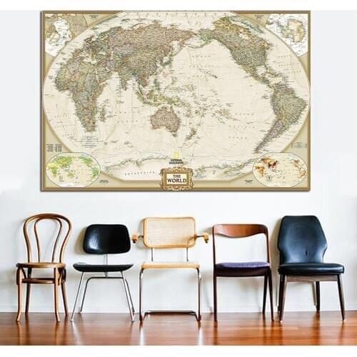 RELIABLI ART vintage World map Paintings Canvas Posters And Prints Wall Art Pictures Home Bedroom Wall Living Room No Frame