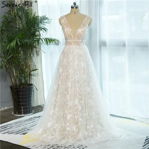 Sexy Deep V-neck Backless Puffy Evening Dresses 2020 New Design Lace Party Gowns Robe De Soiree Serene Hill BHA2138