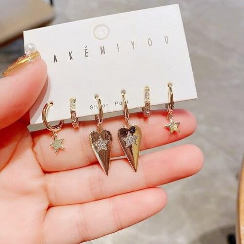 Trendy CZ Crystal Star Heart Hanging Earrings Gold Color Plated Cubic Zirconia Women Earrings Set Jewelry