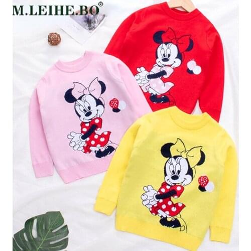 Disney Girls Sweater 2021 Fall Winter Cartoon Mickey Minnie Base Sweater Girls Boys Sweater Warm Cartoon Sweater