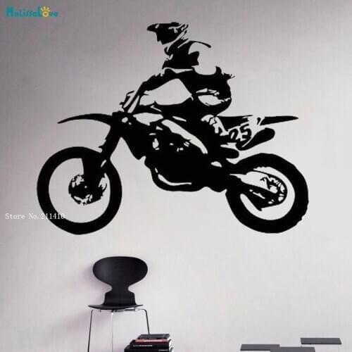 The Rider Leaps The Dirt Slope On A Motorcycle Wall Decals Extreme Racing Sport Home Décor Vinyl Poster Handmade YT4621