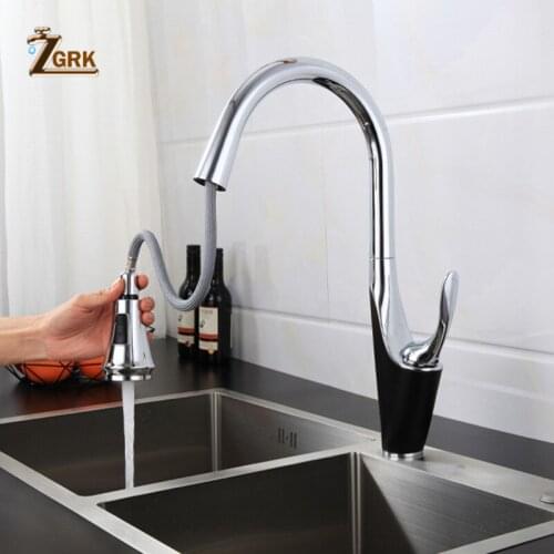 ZGRK Pull Out Kitchen Sink Faucet Single Handle Chrome Taps Kitchen Tap 360 Swivel Water Mixer Tap Single Hole Water Mixer Taps