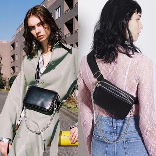 Women Waist Packs Funny Bag PU Leather Chest Bag Fashion Punk Shoulder Female Cool Unisex Casual Travel Chain Belt Bags
