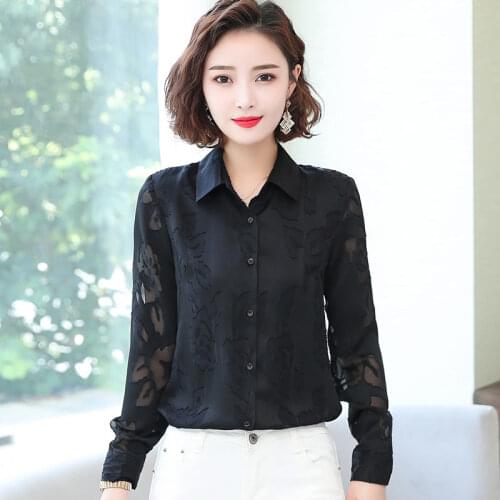 Women Blouse Chiffon Shirt Womens Long Sleeve Openwork Blouse Top Shirt Autumn Loose Inch Blusas Ropa De Mujer