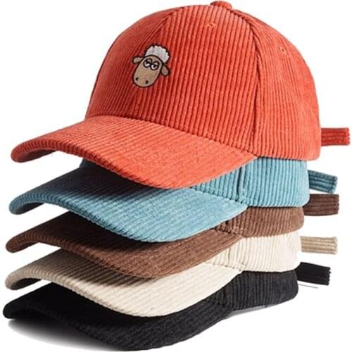 Womens Cap Corduroy Cute animal embroidery Cotton Snapback Fashion Cap Male Mens Baseball Cap Thread Winter Hat Sun Hats