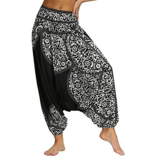Sarouel Pantalons Boho Harem Pants Women Ethnic Print Summer Hippie Trousers Elastic High Waist Pleated Lantern Sport Pants