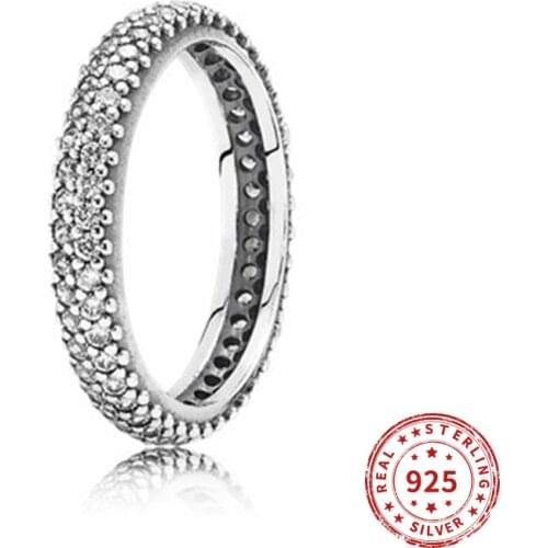 Real 925 Sterling Silver Pan logo Sparkling Wishbone Crystal Rings For Women Wedding Party Gift Jewelry 2021