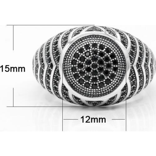 925 Sterling Silver Women Ring with Small Black Cubic Zircon Signet Thai Silver Ring Line Design for Female Fashion Jewelry