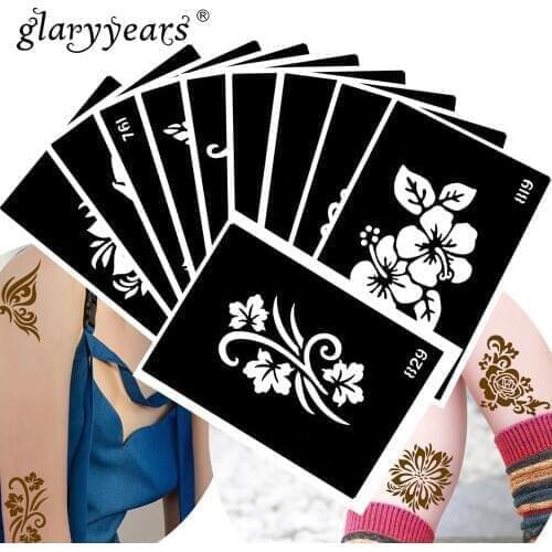 10 Pieces/Set Henna Tattoo Stencil Flowers Pattern Paste Drawing Body Art Tattoo Stencil Sexy Product Waterproof 2019 HN#25