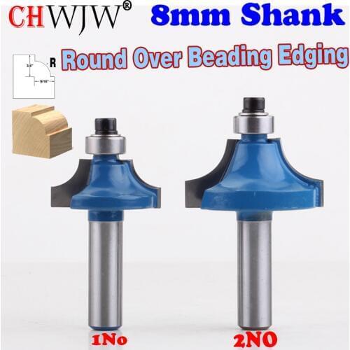 2PC 8mm Shank High Quality Round Over Beading Edging Router Bit - 1/4",3/8" Radius wood router bit Straight end mill trimmer