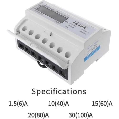3 Phase 4 Wire Electric LCD Display Digital Energy Meter Calibrated For DIN Rail Power Meters 50/60HZ
